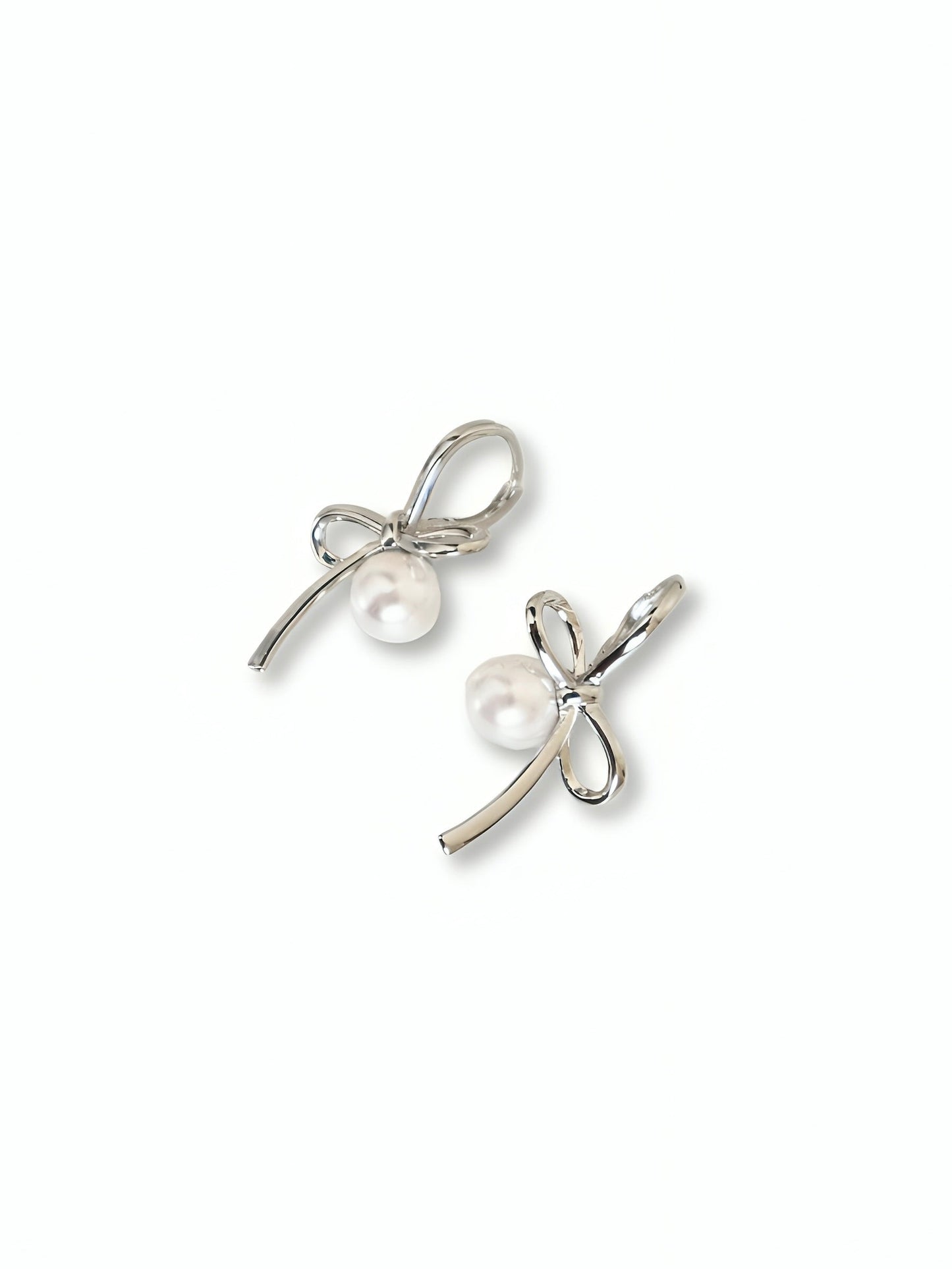 Pearl Silver Bow Earrings