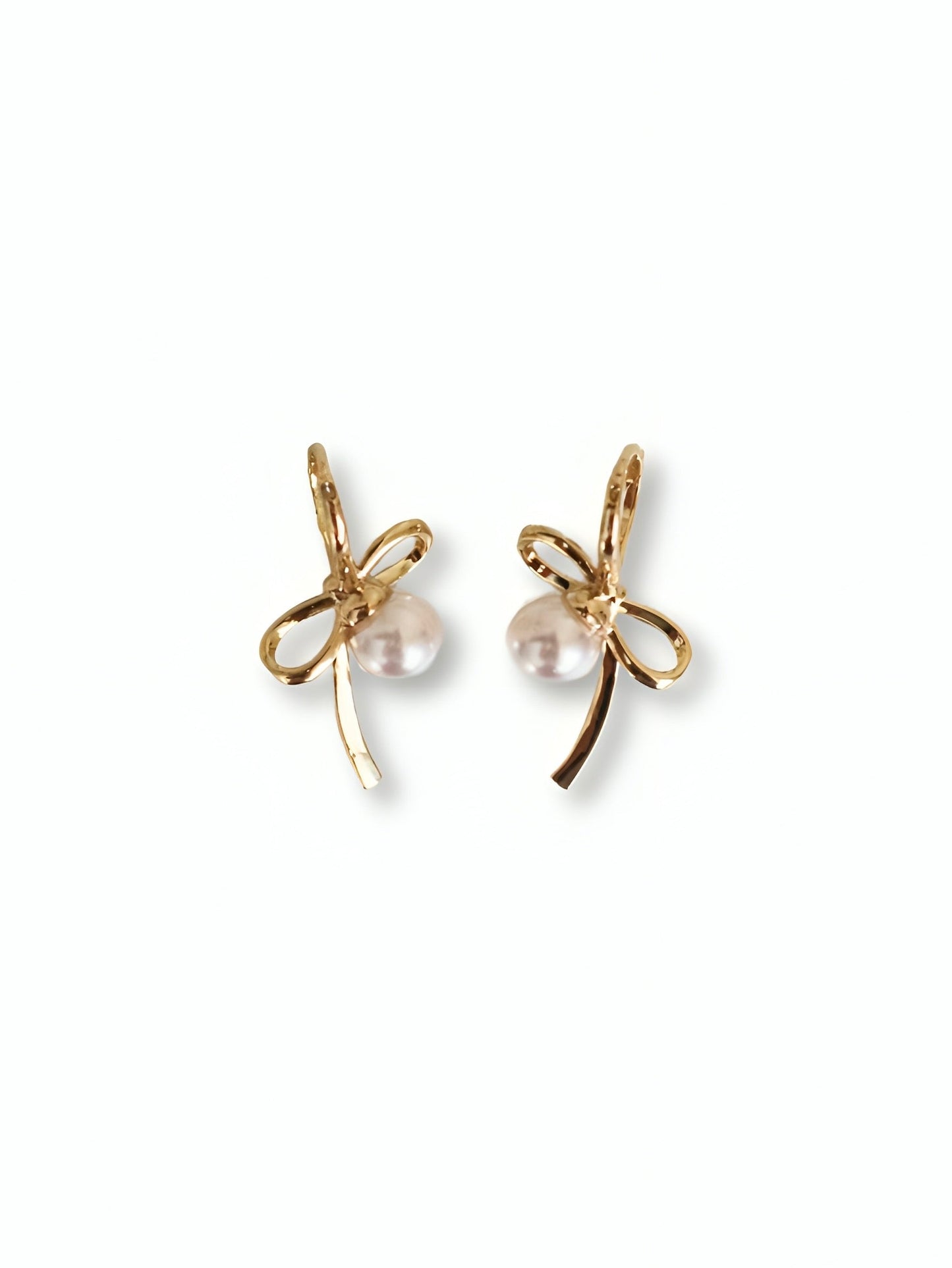 Pearl Gold Bow Earrings